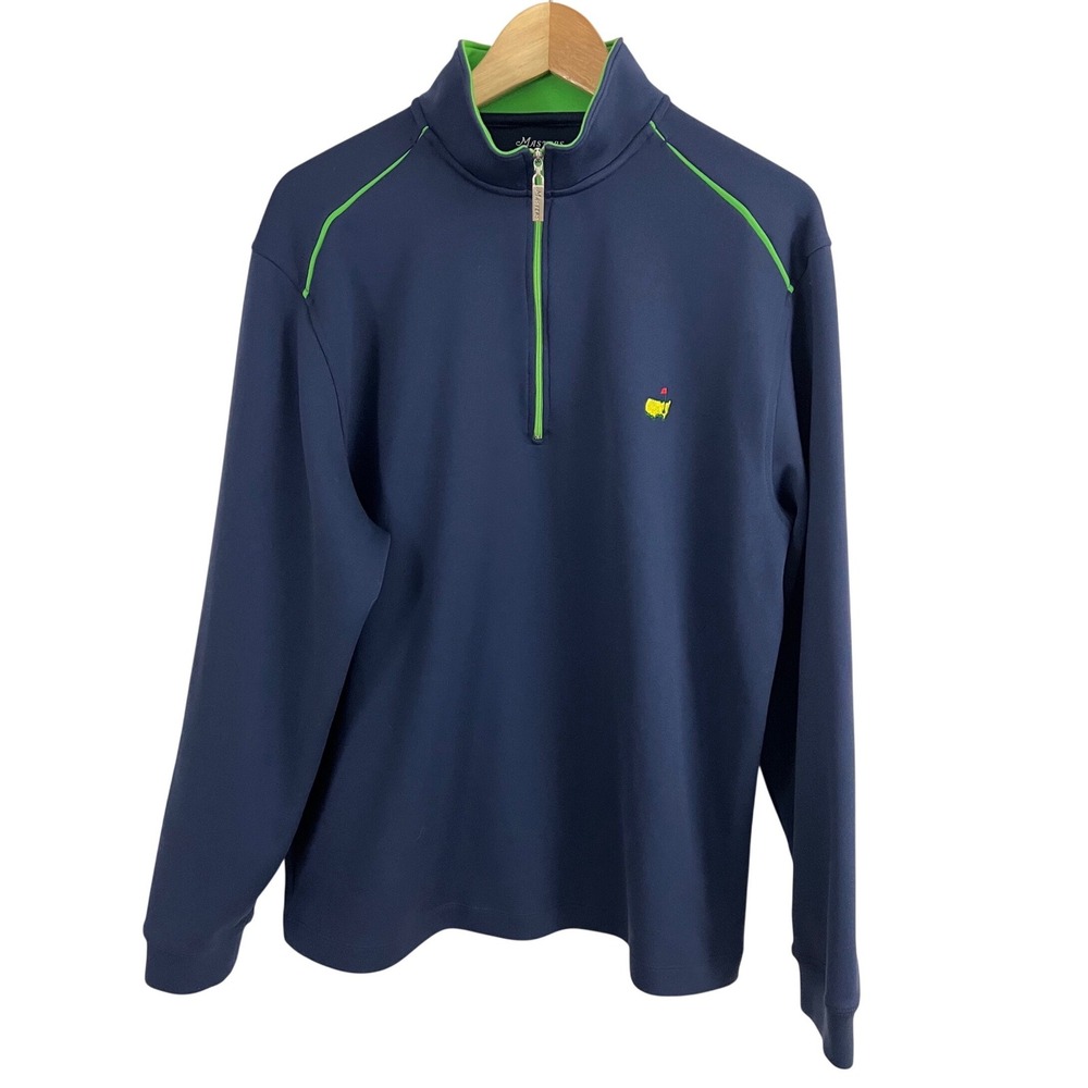 Masters Tech Quarter Zip Pullover Mens Large Navy Blue Green Golf
